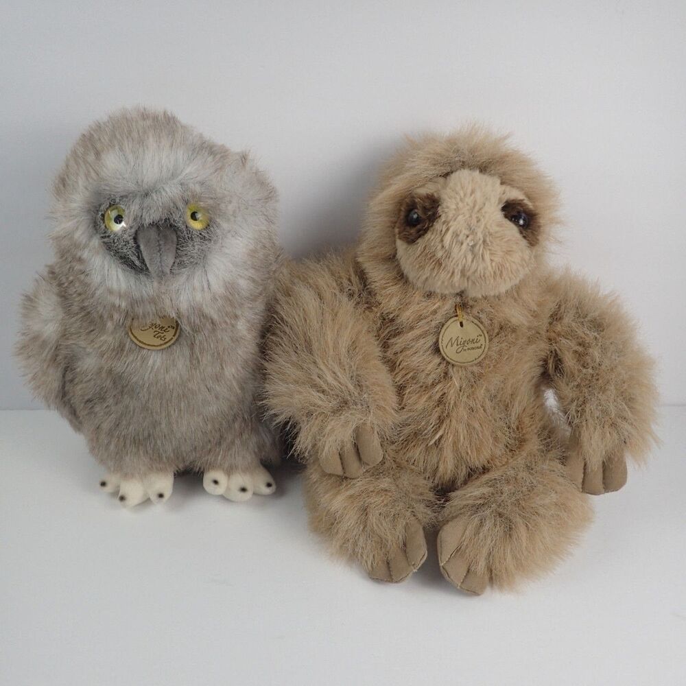 Miyoni by Aurora Plush Fluffy Sloth & Owl Stuffed Animal Lot of 2
